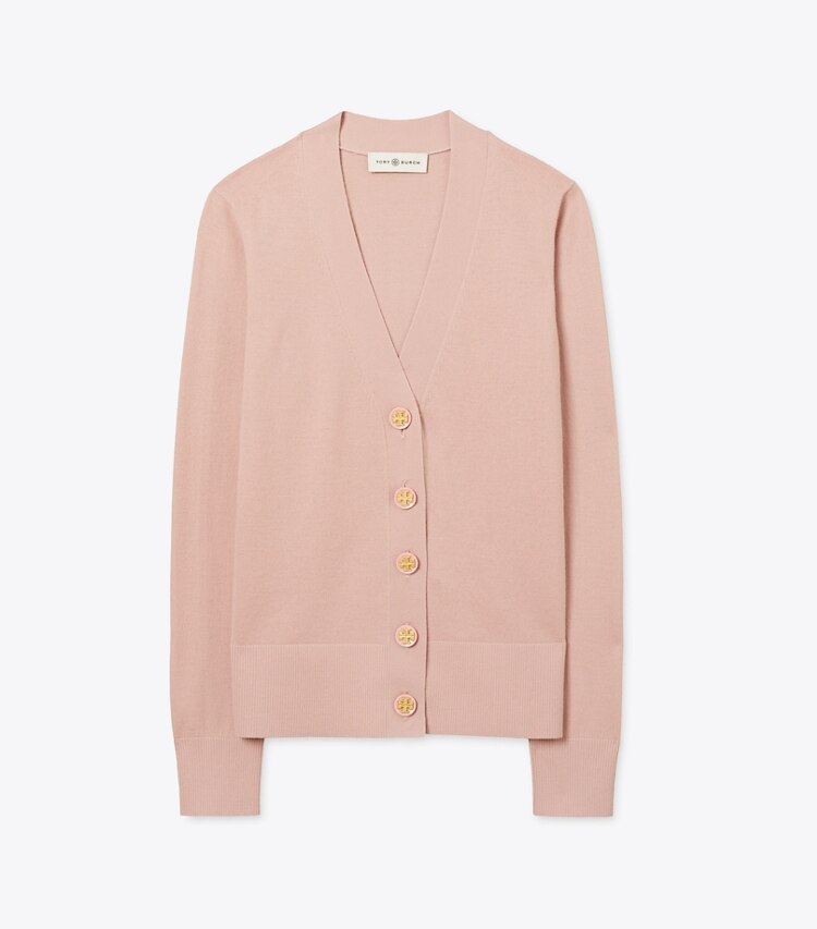 Tory Burch designer sweaters Simone Cardigan in Pink Moon front