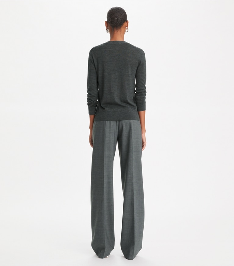 Tory Burch designer sweaters Simone Cardigan in Soft Charcoal Melange front