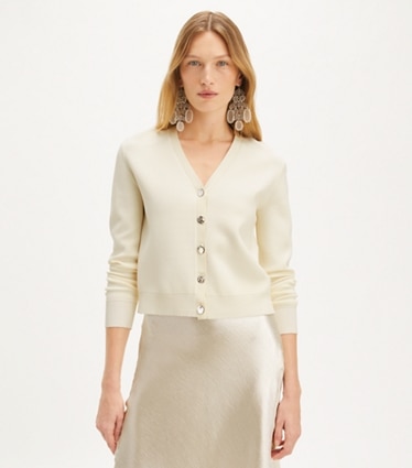 トリーバーチ 現行 カーディガン シルク ウール ニット S ベージュ ピンク トリーバーチ 現行 カーディガン シルク ウール ニット S ベージュ