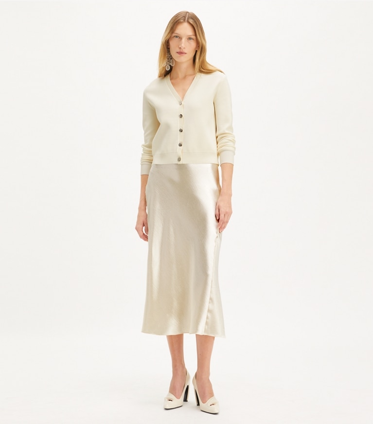 Tory Burch designer sweaters Simone Cardigan in NEW IVORY front