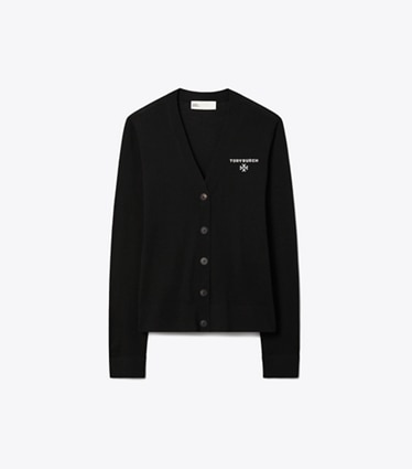 Tory Burch designer sweaters Simone Wool Cardigan in Black front