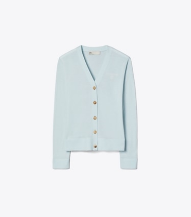 Tory Burch designer セーター シモーヌ ウール カーディガン in Misty Blue front