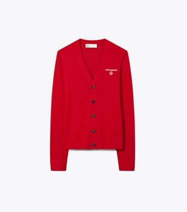 Tory Burch designer セーター シモーヌ ウール カーディガン in Holly Red front