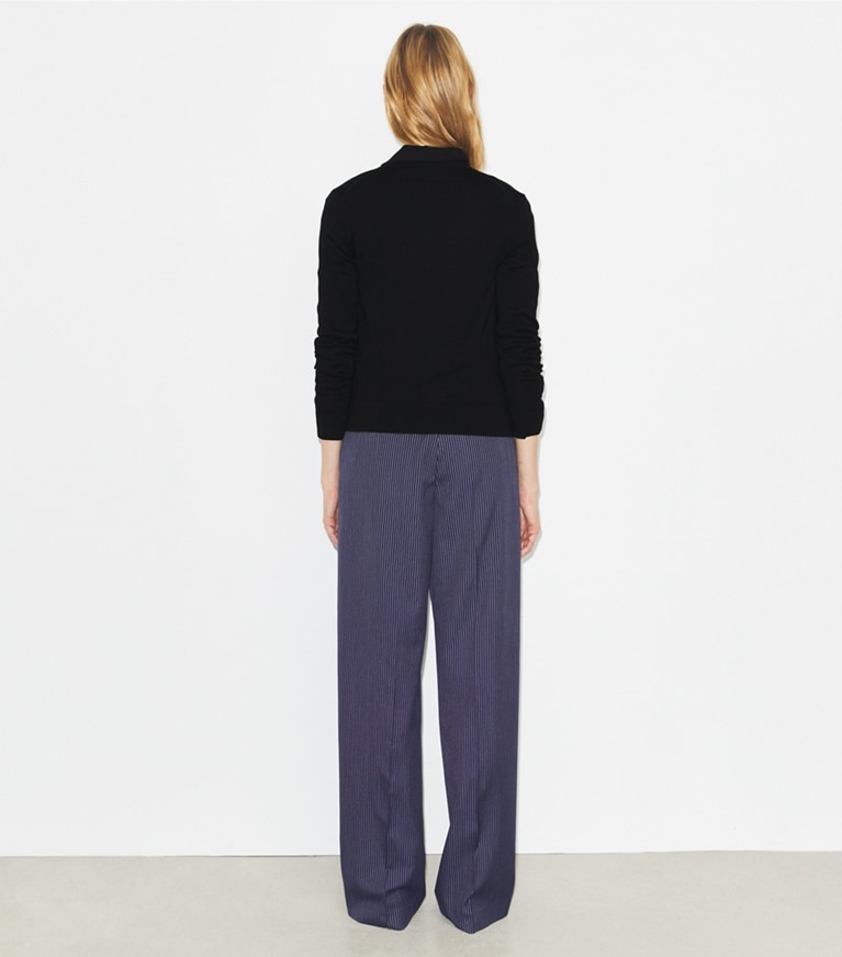 Tory Burch designer セーター シモーヌ ウール カーディガン in Black on model back