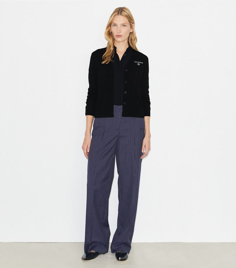 Tory Burch designer セーター シモーヌ ウール カーディガン in Black モデル前面