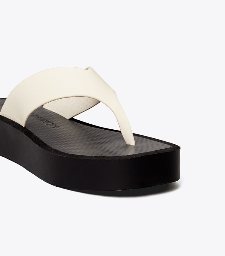 Tory Burch designer sandals Simple Platform in New Ivory / PERFECT BLACK detail