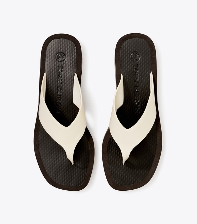 Tory Burch designer sandals Simple Platform in New Ivory / PERFECT BLACK overhead
