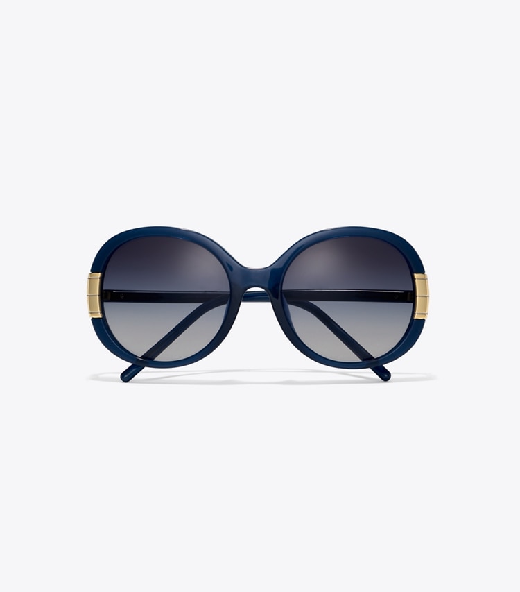 Tory Burch designer sunglasses & eyewear Single T Oval Sunglasses in NAVY overhead