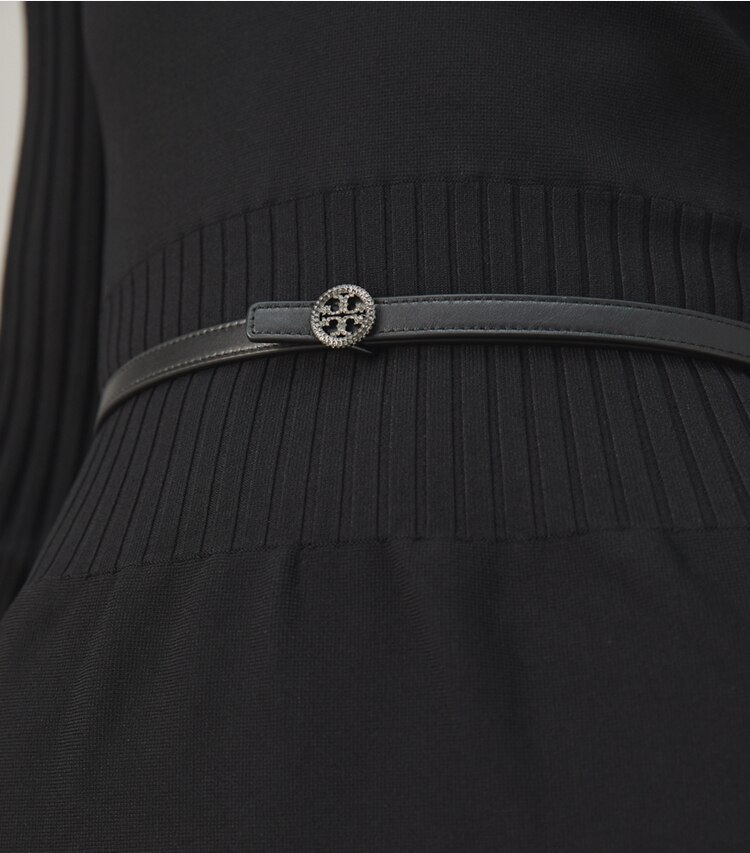 Tory Burch designer belts Skinny Embellished Logo Belt in Black additional on model
