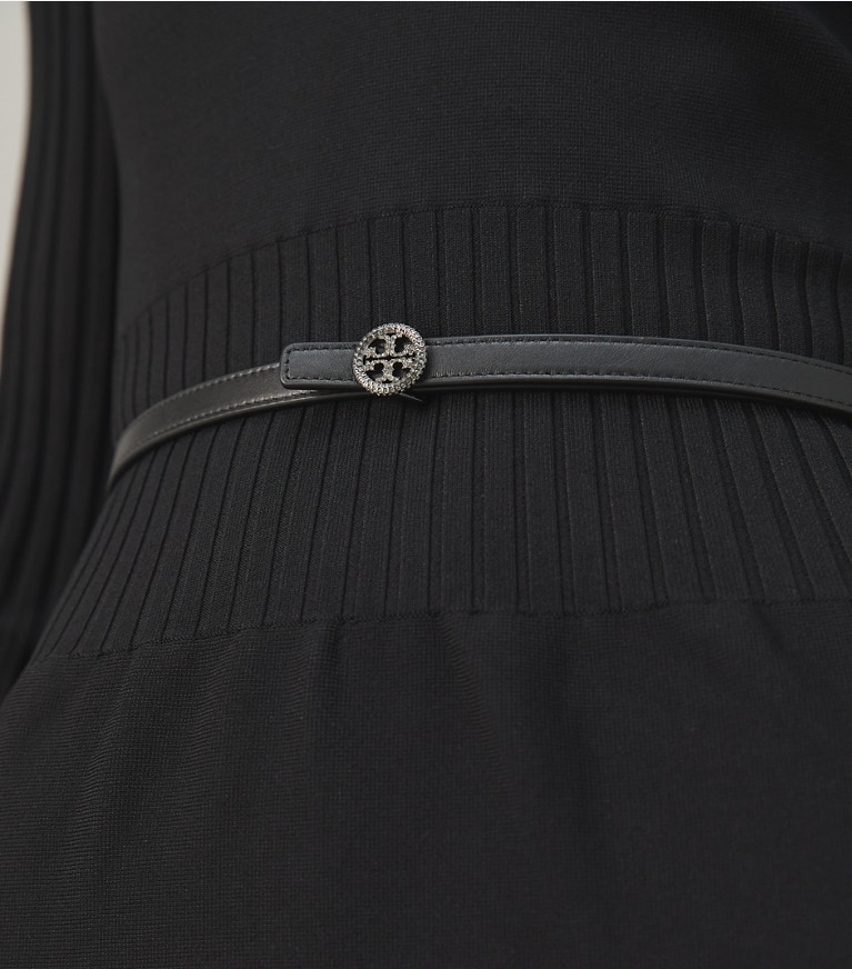 Tory Burch designer belts Skinny Embellished Logo Belt in Black front