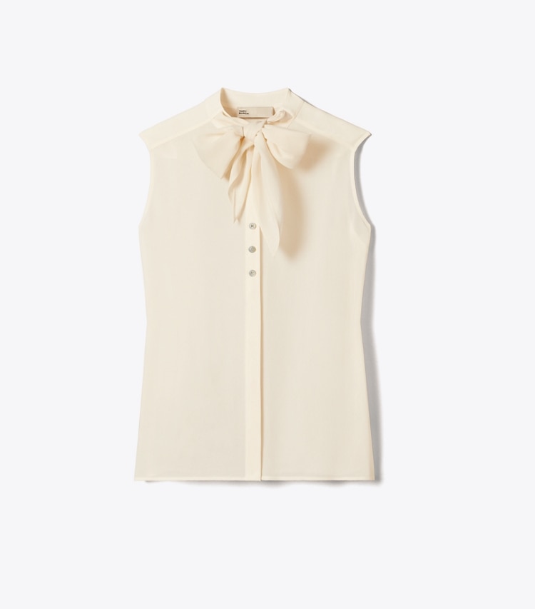 Tory Burch designer oberteile Sleeveless Bow Blouse in New Ivory front