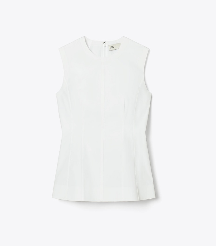 Tory Burch designer tops Sleeveless Cotton Poplin Top in White front