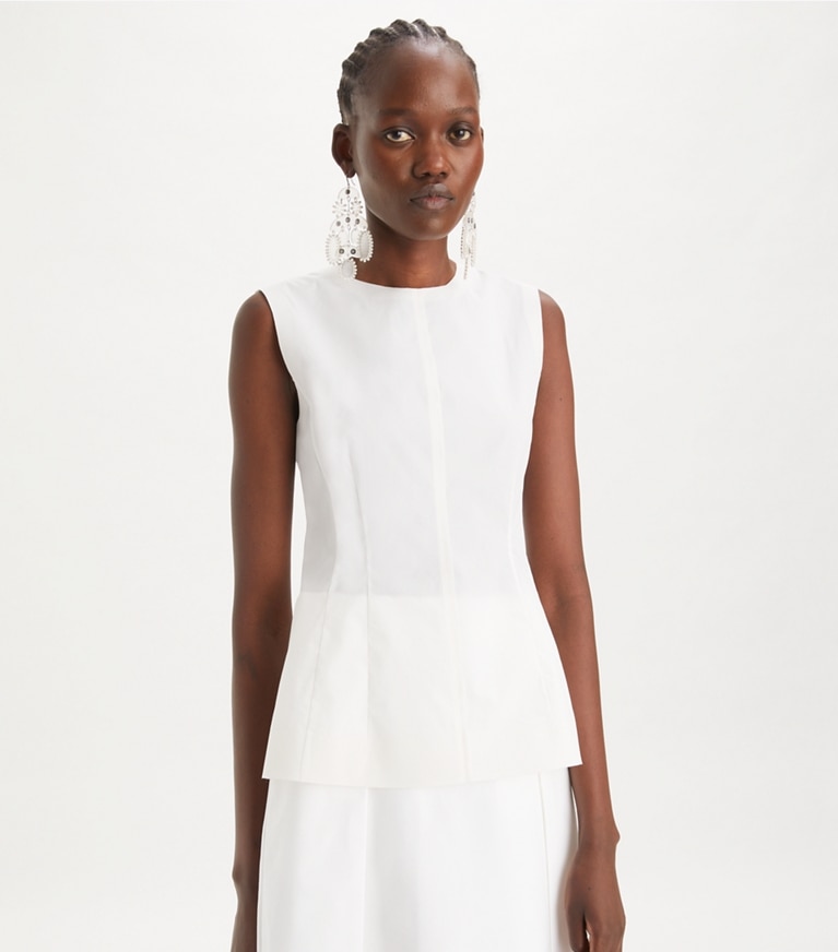 Tory Burch designer tops Sleeveless Cotton Poplin Top in White front