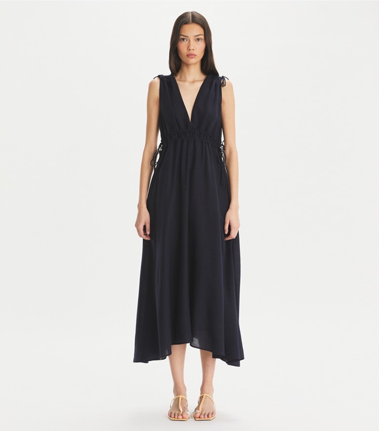 Tory Burch designer coverups Sleeveless Smocked Dress in Medium Navy front