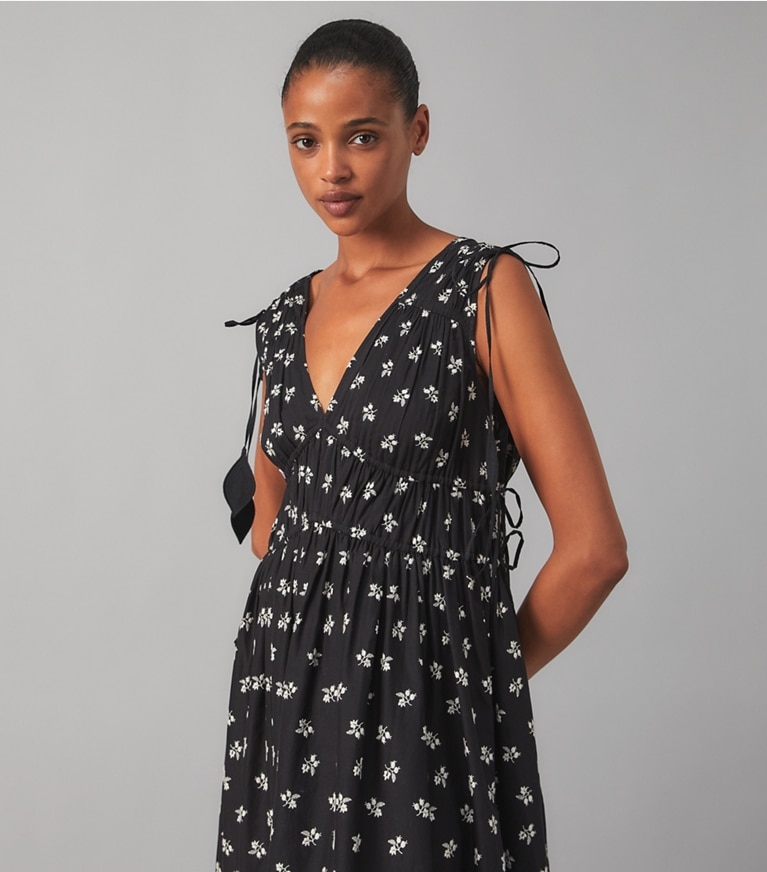 Tory Burch designer dresses Sleeveless Tie Dress in BLACK / NEW IVORY front