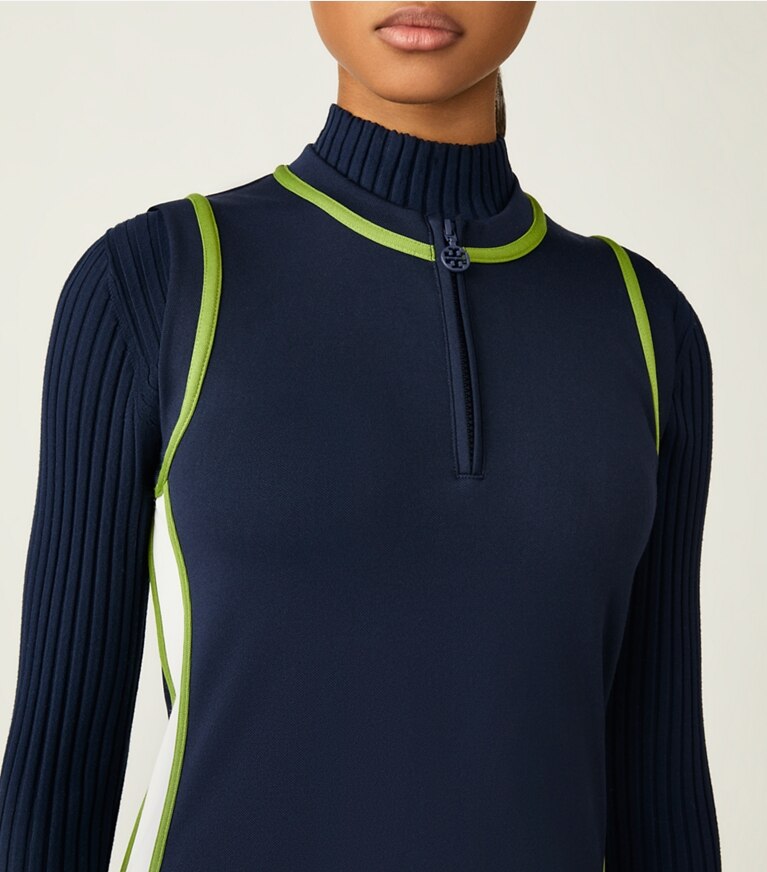 Tory Sport designer dresses Sleeveless Track Dress in Tory Navy / New Ivory front