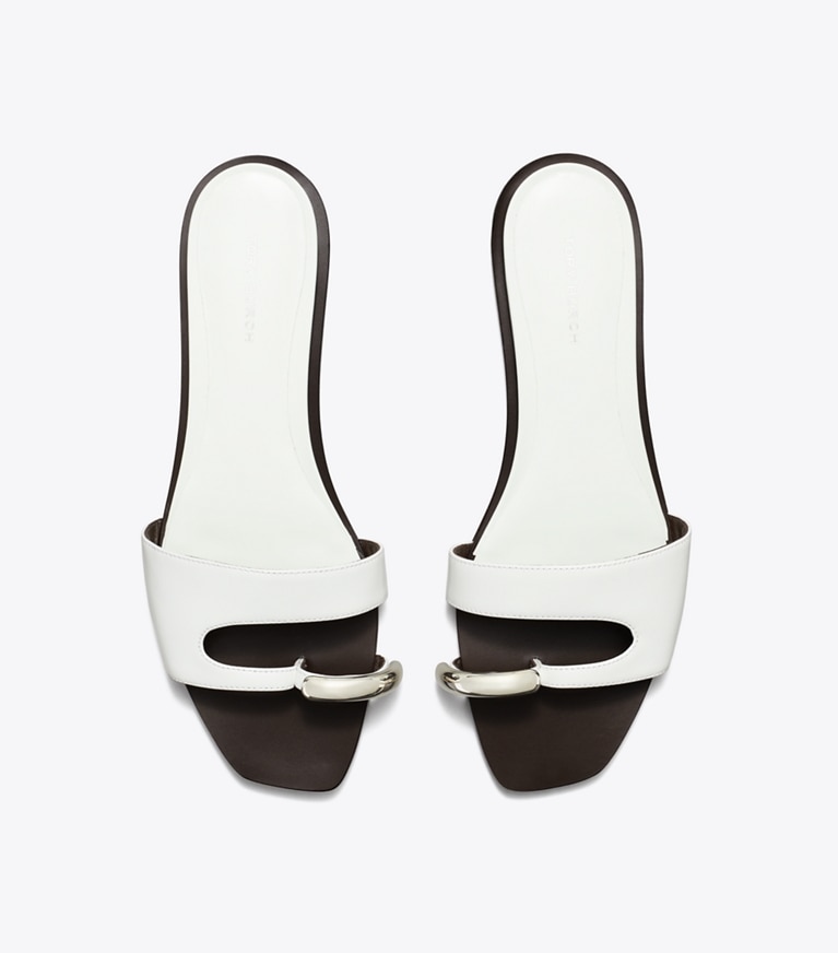 Tory Burch designer sandalen Slide mit Piercing-Detail in BIANCO / SILVER angle