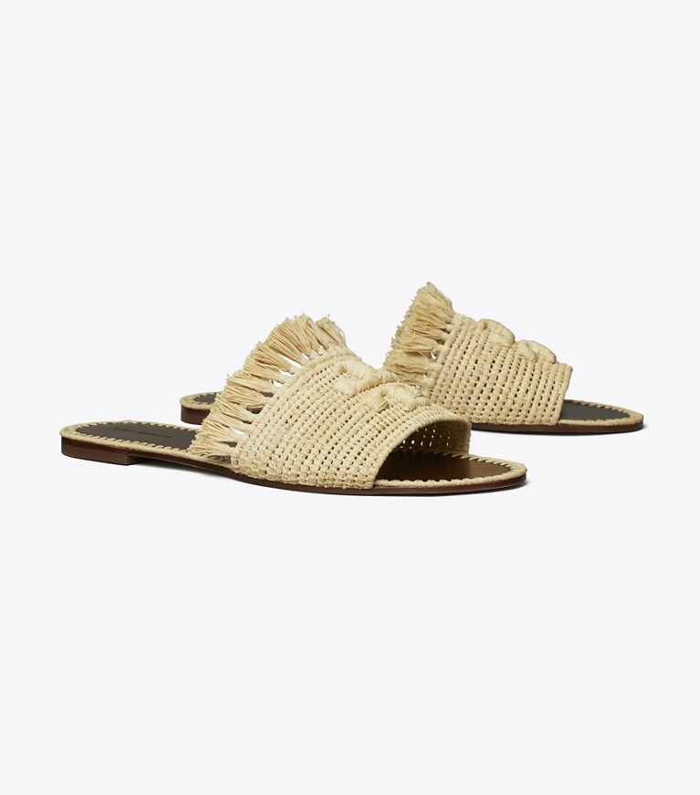 Tory Burch designer sandali Slider Eleanor in rafia in RAFFIA angle
