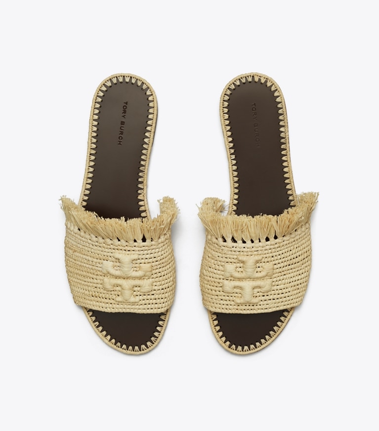 Tory Burch designer sandali Slider Eleanor in rafia in RAFFIA angle