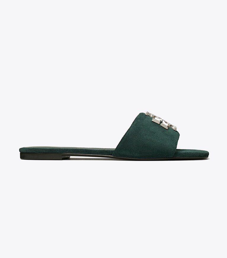Tory Burch designer sandali Slider Eleanor in WARM TEAL / SILVER angle