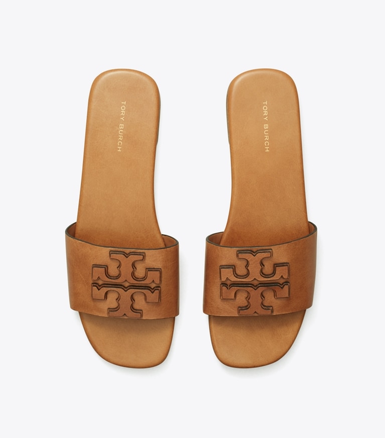 Tory Burch designer sandali Slider Ines in TAN angle