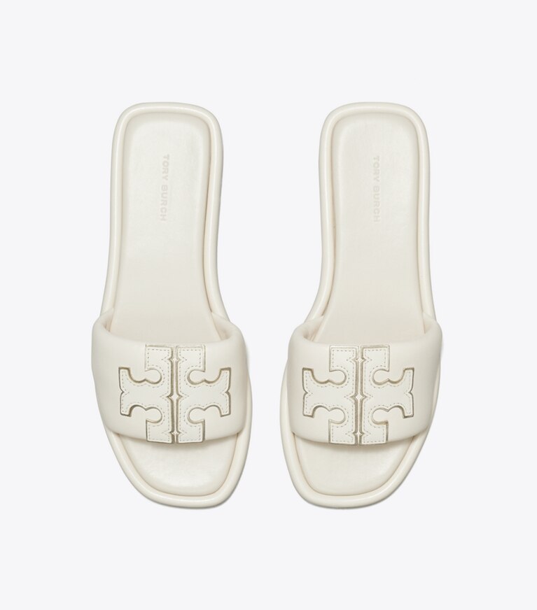 Tory Burch designer sandali Slider sportiva con doppia T in LIGHT CREAM / GOLD superiore