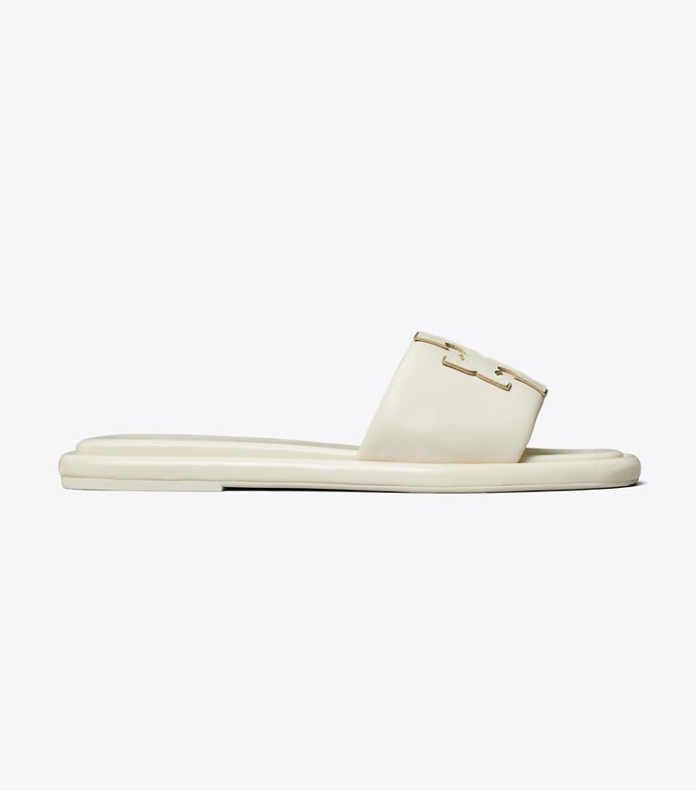 Tory Burch designer sandali Slider sportiva con doppia T in LIGHT CREAM / GOLD side