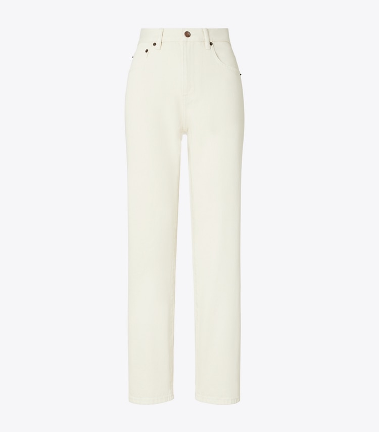 Tory Burch designer bottoms Slim Jean in Soft Oatmeal front