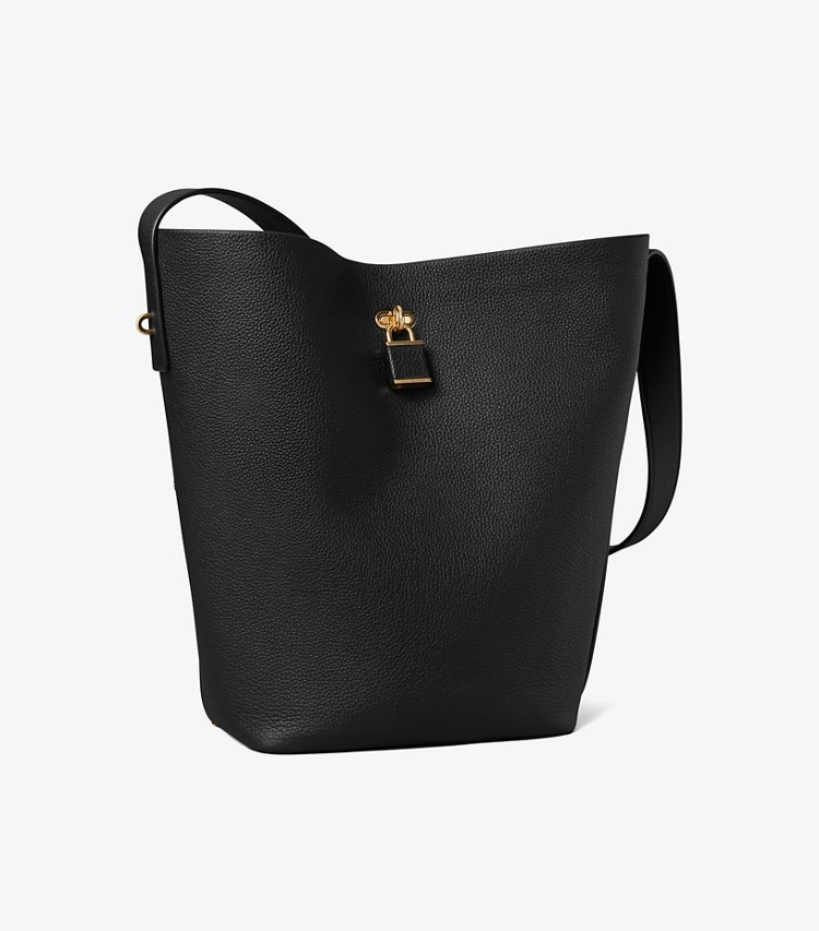 Tory Burch designer schultertaschen Slim Lock Bucket Bag in Black angle