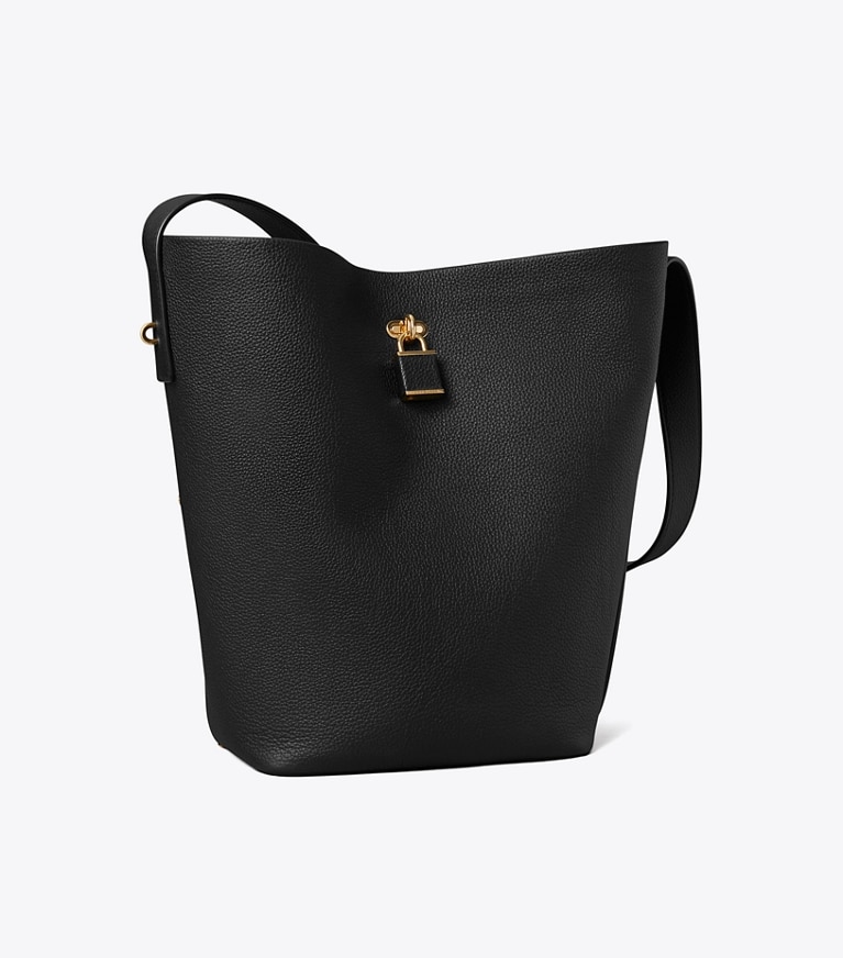 Tory Burch designer schultertaschen Slim Lock Bucket Bag in Black angle
