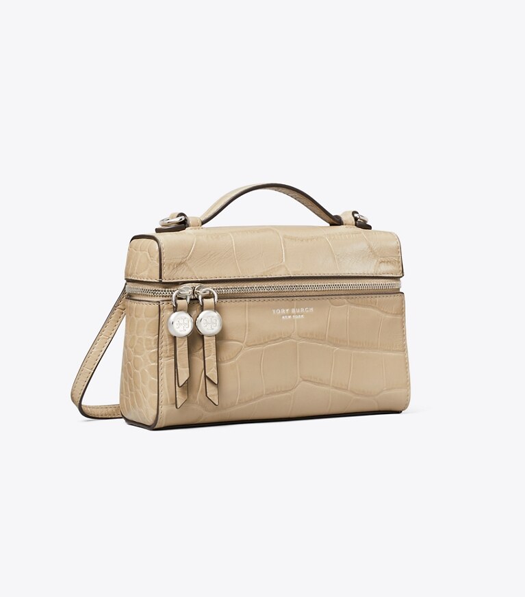 Tory Burch designer crossbody bags Slim Romy Croc-Embossed Top Handle Bag in Light Hickory angle