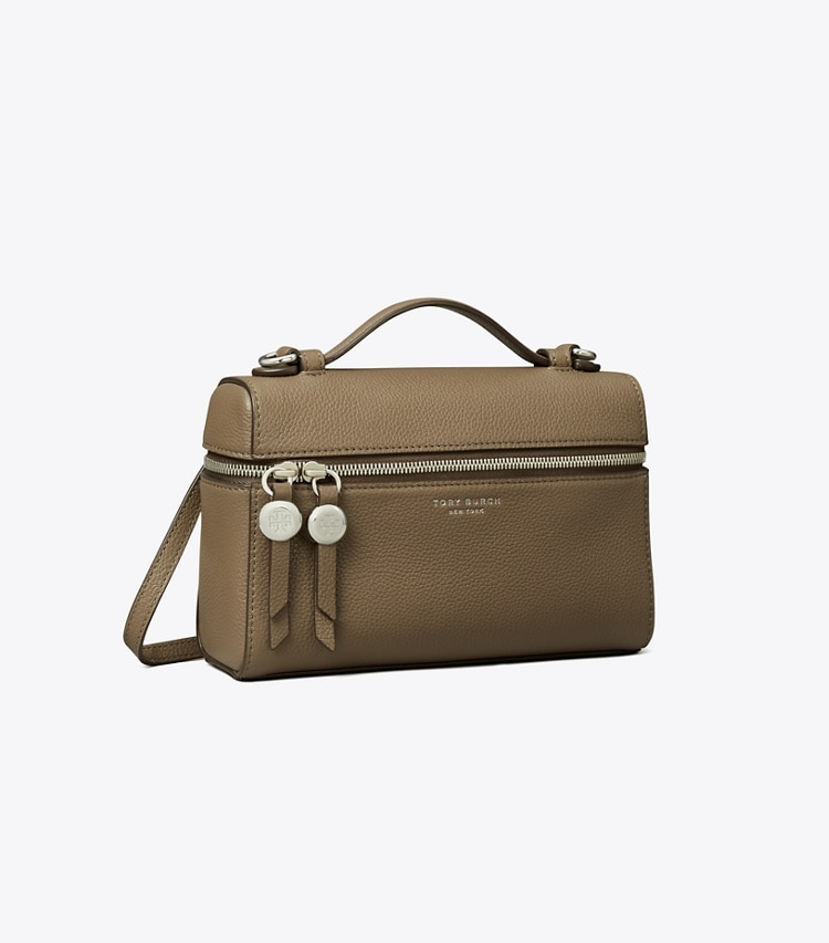 Tory Burch designer crossbody bags Slim Romy Top Handle Bag in Wild Mushroom angle