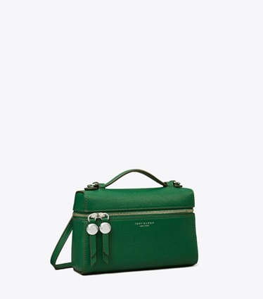 Tory Burch designer mini bags Slim Romy Top Handle Bag in Dark Kale angle