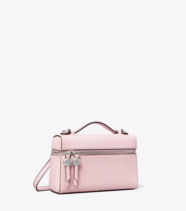 Tory Burch designer mini bags Slim Romy Top Handle Bag in Rose Mist angle
