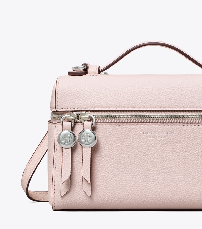 Tory Burch designer mini bags Slim Romy Top Handle Bag in Rose Mist detail