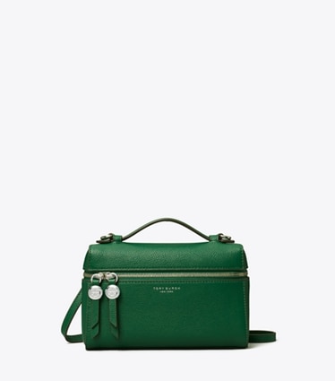 Tory Burch designer mini bags Slim Romy Top Handle Bag in Dark Kale front