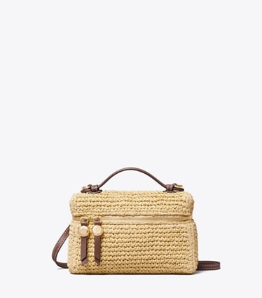 Tory Burch designer crossbody bags Slim Romy Woven Top Handle Bag in Natural front