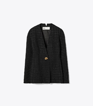 Tory Burch designer jackets Slim Tweed Jacket in Black/Black front