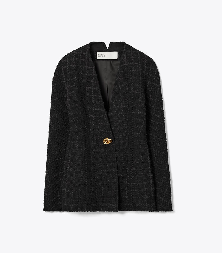 Tory Burch designer jackets Slim Tweed Jacket in Black/Black front