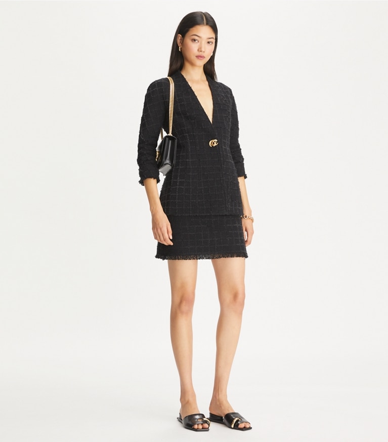 Tory Burch designer jackets Slim Tweed Jacket in Black/Black front