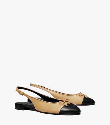 Tory Burch designer mocassini Slingback con punta a contrasto in GINGER SHORTBREAD / PERFECT BLACK angle