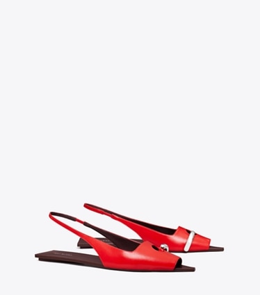 Tory Burch designer sandalen Slingback-Flat mit perforiertem Detail in PLUM / RED / SILVER angle