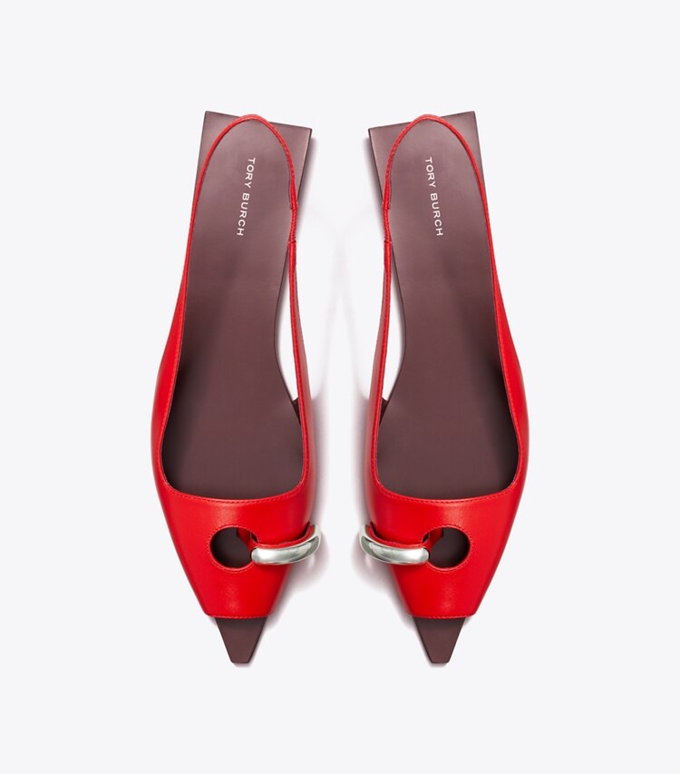 Tory Burch designer sandalen Slingback-Flat mit perforiertem Detail in PLUM / RED / SILVER von oben
