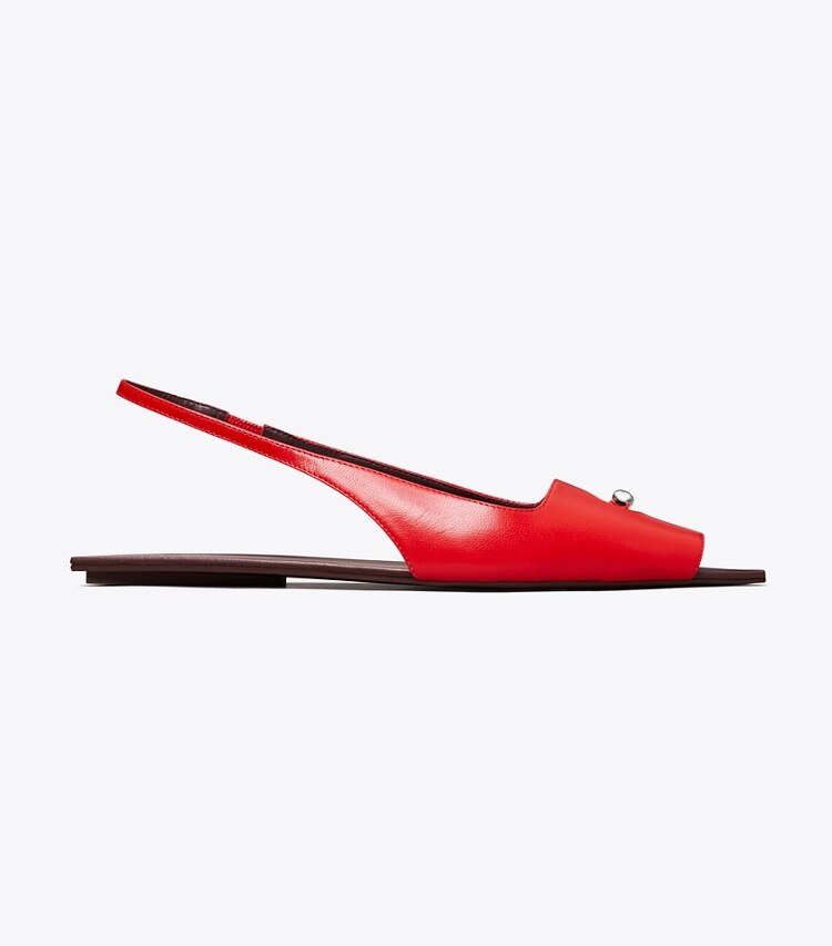 Tory Burch designer sandalen Slingback-Flat mit perforiertem Detail in PLUM / RED / SILVER side