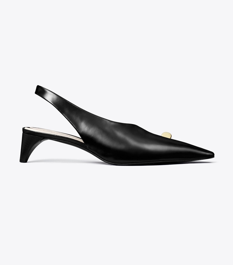 Tory Burch designer heels Slingback mit Absatz und Piercing-Detail in PERFECT BLACK angle