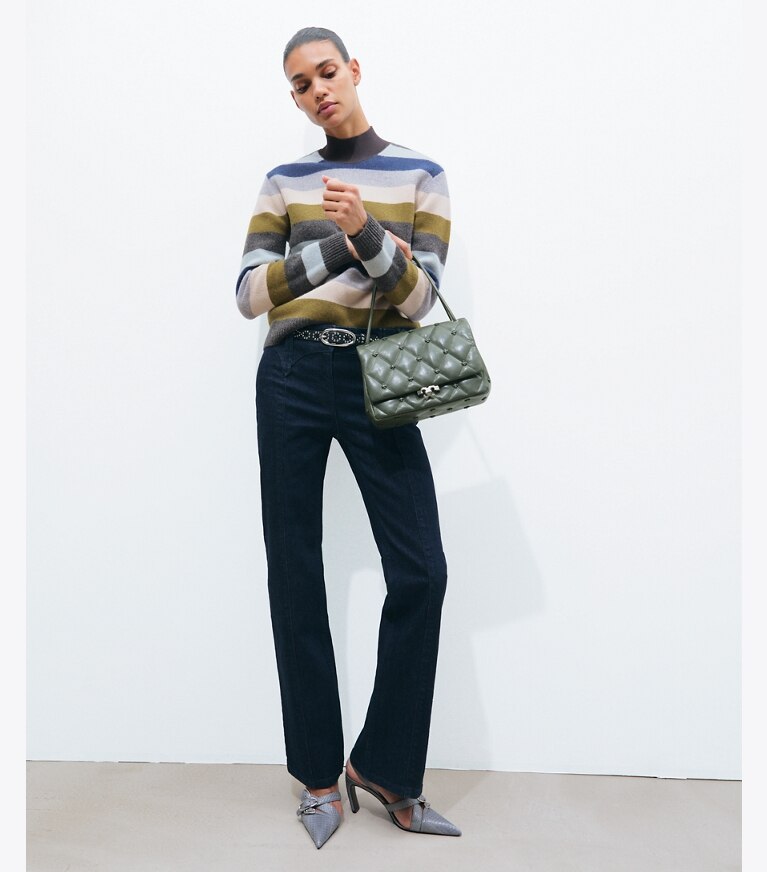 Tory Burch designer heels Slingback mit mehreren Schnallen in DUSKY BLUE / SILVER additional on model