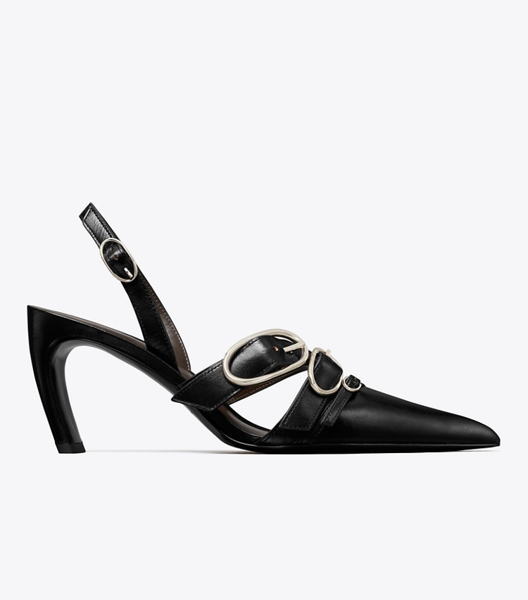 Tory Burch designer heels Slingback mit mehreren Schnallen in PERFECT BLACK / SILVER side