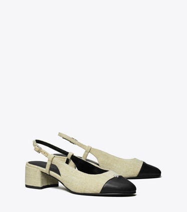 Tory Burch designer heels Slingback mit Zehenkappe in WILD WHEAT / PERFECT BLACK angle