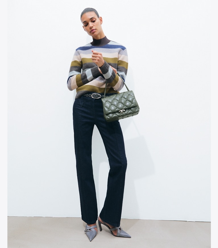 Tory Burch designer scarpe con tacco Slingback multifibbia in DUSKY BLUE / SILVER additional on model