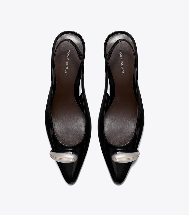 Tory Burch designer scarpe con tacco Slingback Pierced con tacco in PERFECT BLACK / SILVER superiore